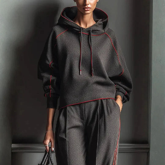 EB | Charcoal Red Kontrast Bind Hoodie