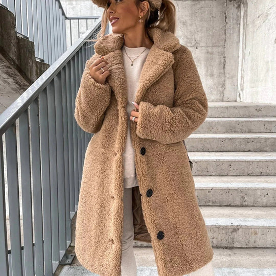 EB | Übergroßer Kunstfell Teddy Mantel mit Reverskragen - Warmer Wintermantel für Freizeitbekleidung