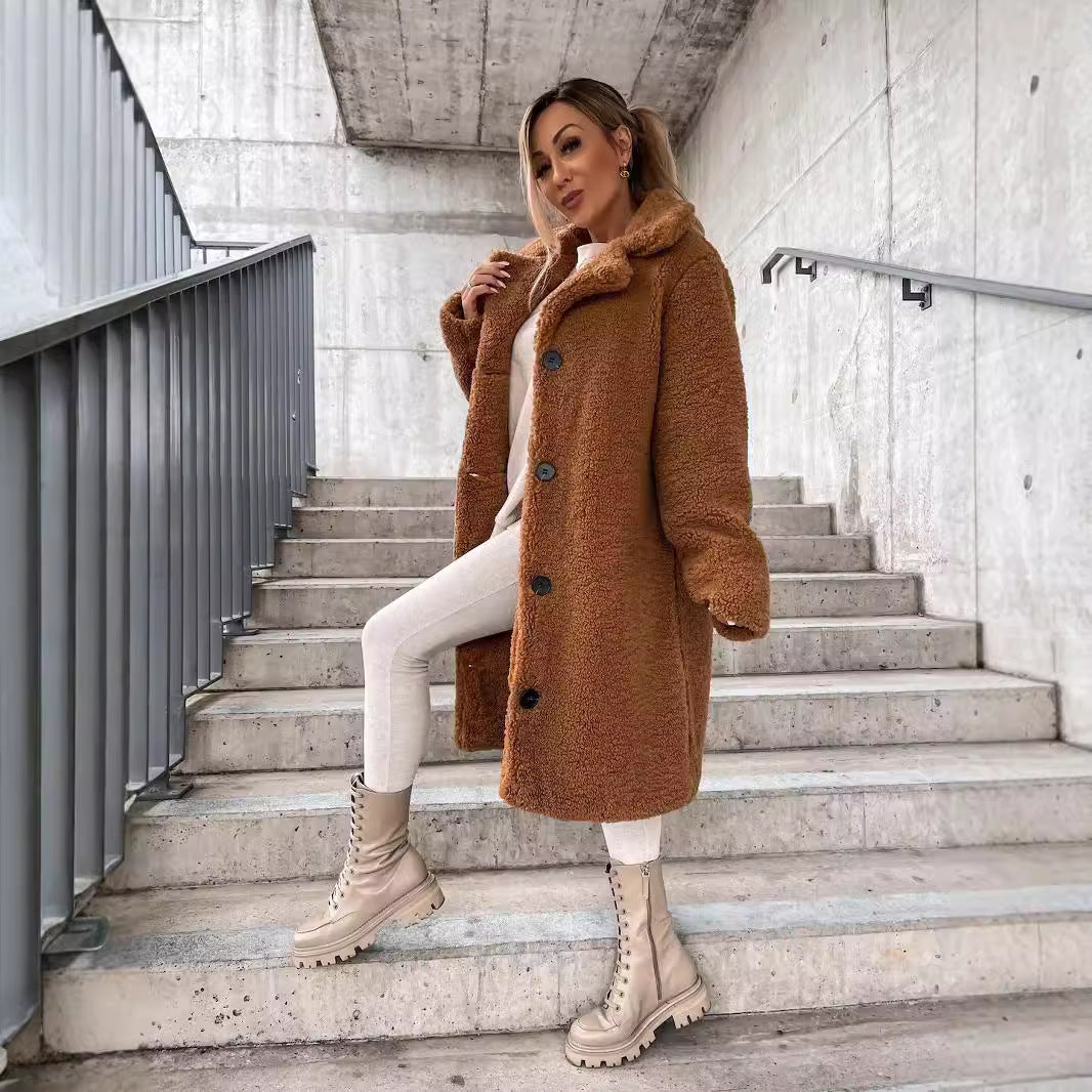 EB | Oversized Wollmischung Langmantel mit Reverskragen - Stilvoller Wintermantel für Damen