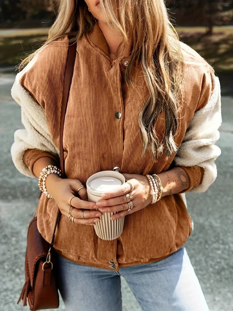 EB | Corduroy Sherpa Bomberjacke Knopfverschluss Herbstjacke