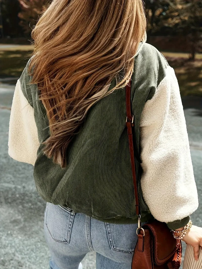 EB | Corduroy Sherpa Bomberjacke Knopfverschluss Herbstjacke