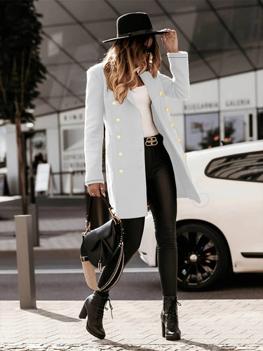 EB | Maßgeschneiderter Wollmantel mit goldenen Knöpfen - Doppelt breasted Mid-Thigh Länge