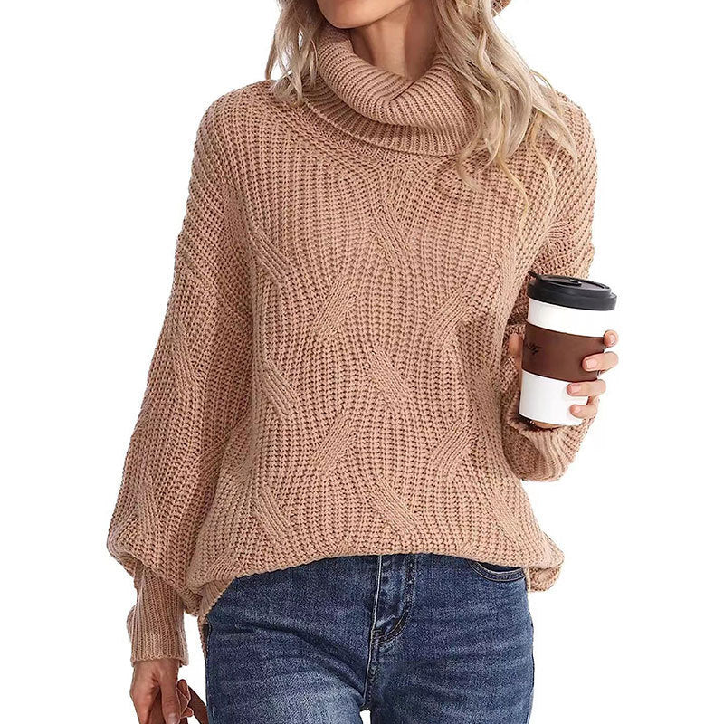 EB | Pullover - Damen Winter Kabelstrick Rollkragenpullover