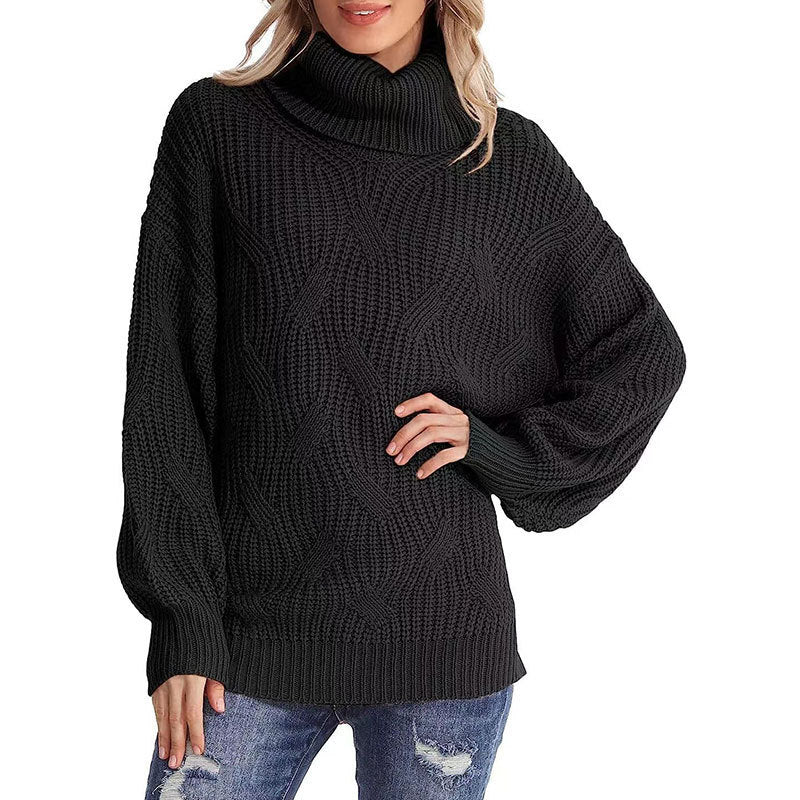 EB | Pullover - Damen Winter Kabelstrick Rollkragenpullover