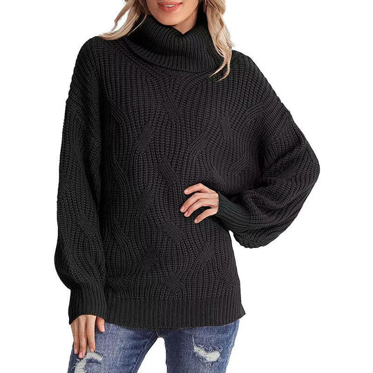 EB | Pullover - Damen Winter Kabelstrick Rollkragenpullover