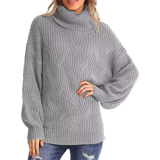 EB | Pullover - Damen Winter Kabelstrick Rollkragenpullover