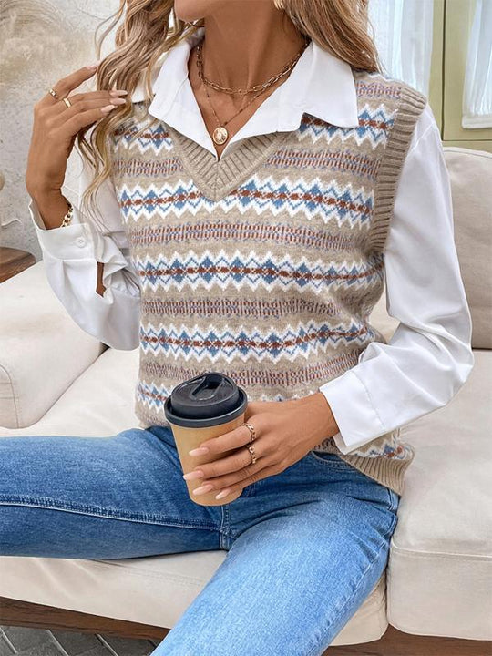 EB | Weste - Damen Herbst Ethnischer Stil Jacquard Strickweste