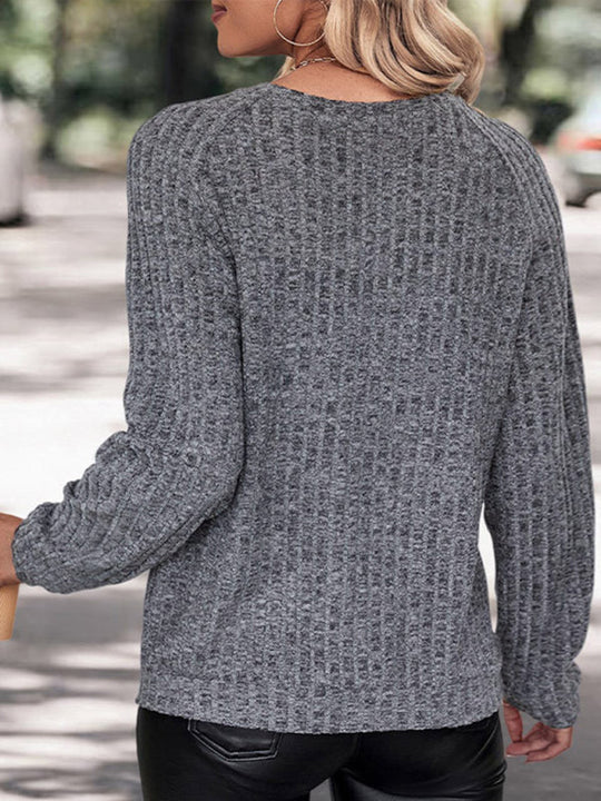 EB | Pullover - Damen Herbst Grau Breitgerippter Strickpullover