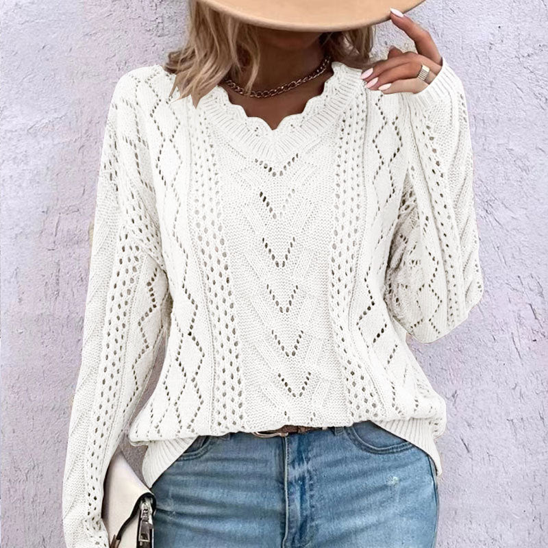 EB | Pullover - Damen Herbst Hohlstrick V-Ausschnitt Pullover