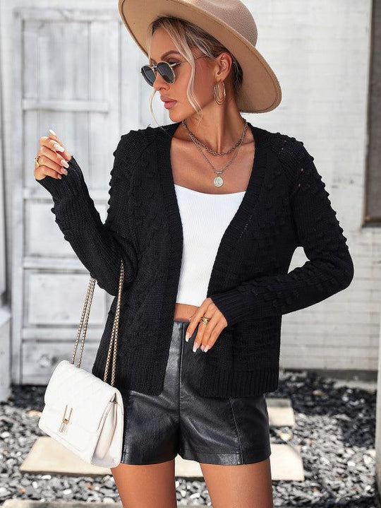 EB | Strickjacke - Damen Herbst Gestrickt Drei-Dimensional Muster Offene Front Strickjacke
