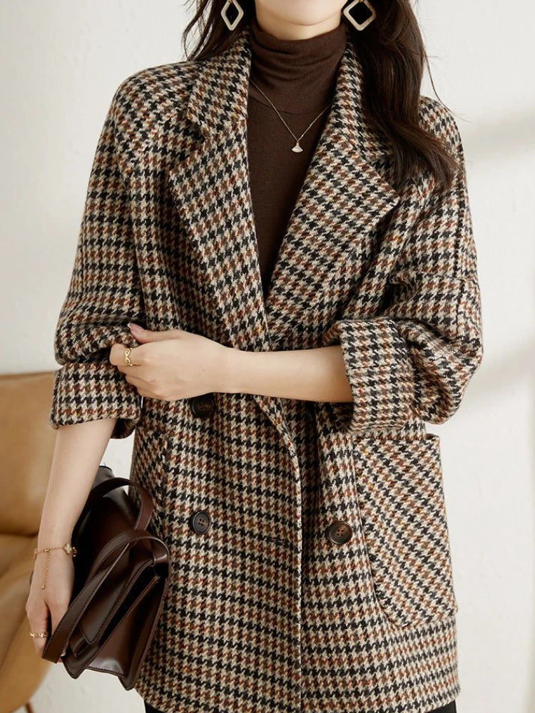 EB | Langer Kariert Blazer – Klassischer Herbst-Winter Stil