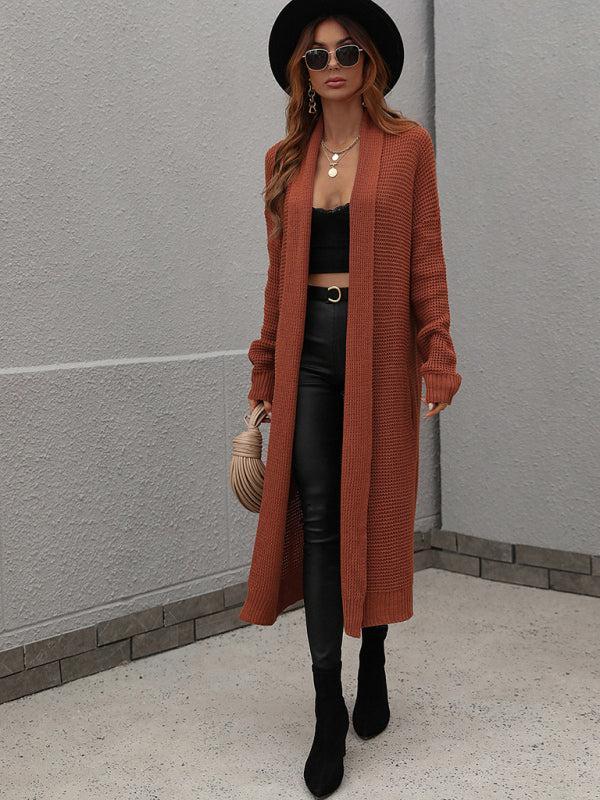 EB | Strickjacke - Damen Herbst Lange Länge Offene Vorderseite Strickjacke