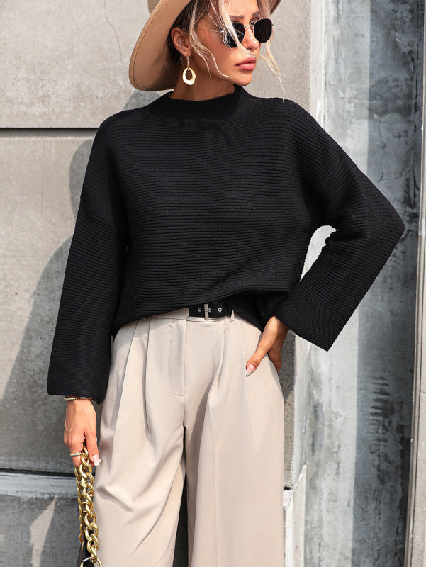 EB | Pullover - Damen Herbst Lockere Passform Langarm Gestrickter Pullover