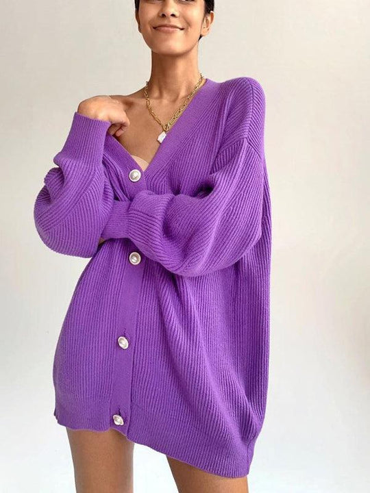 EB | Cardigan - Damen Herbst Übergrößen Rippstrick Knopf-Cardigan