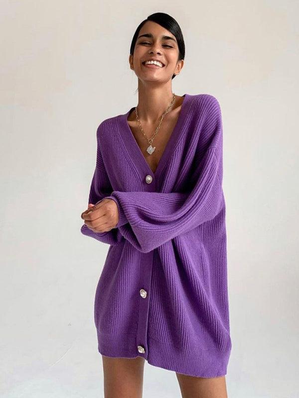 EB | Cardigan - Damen Herbst Übergrößen Rippstrick Knopf-Cardigan