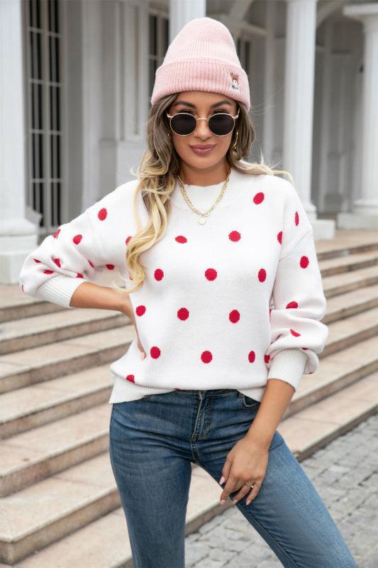 EB | Pullover - Frauen Winter Polka Dots Strickpullover