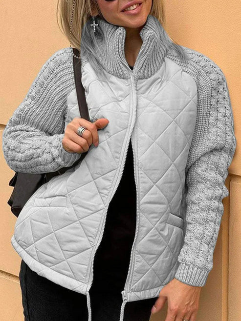 EB | Gesteppte Jacke Texturierte Ärmel mit Reißverschluss Funnel Neck