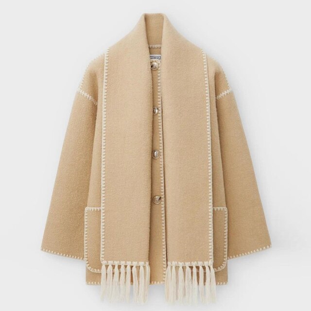 EB | Jacke - Elegantes Oversized-Design mit Schal-Quasten-Detail