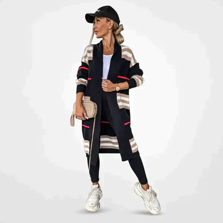 EB | eleganter langer Strickcardigan mit Streifen