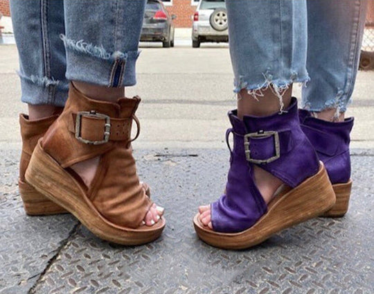 EB | Offene High Top Sandalen mit Keilabsatz und Schnalle für Damen