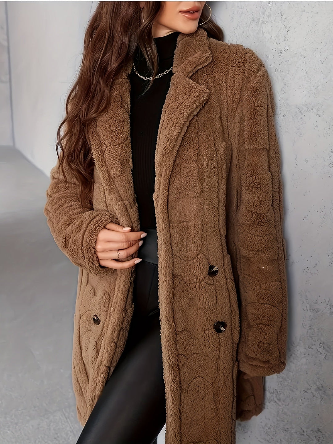 EB | Langer Strickmantel mit Revers für Damen - Winter