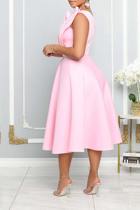 EB | One Shoulder Midi Kleid Elegante A-Linie Passform Skulpturierte Details Festliche Kleidung