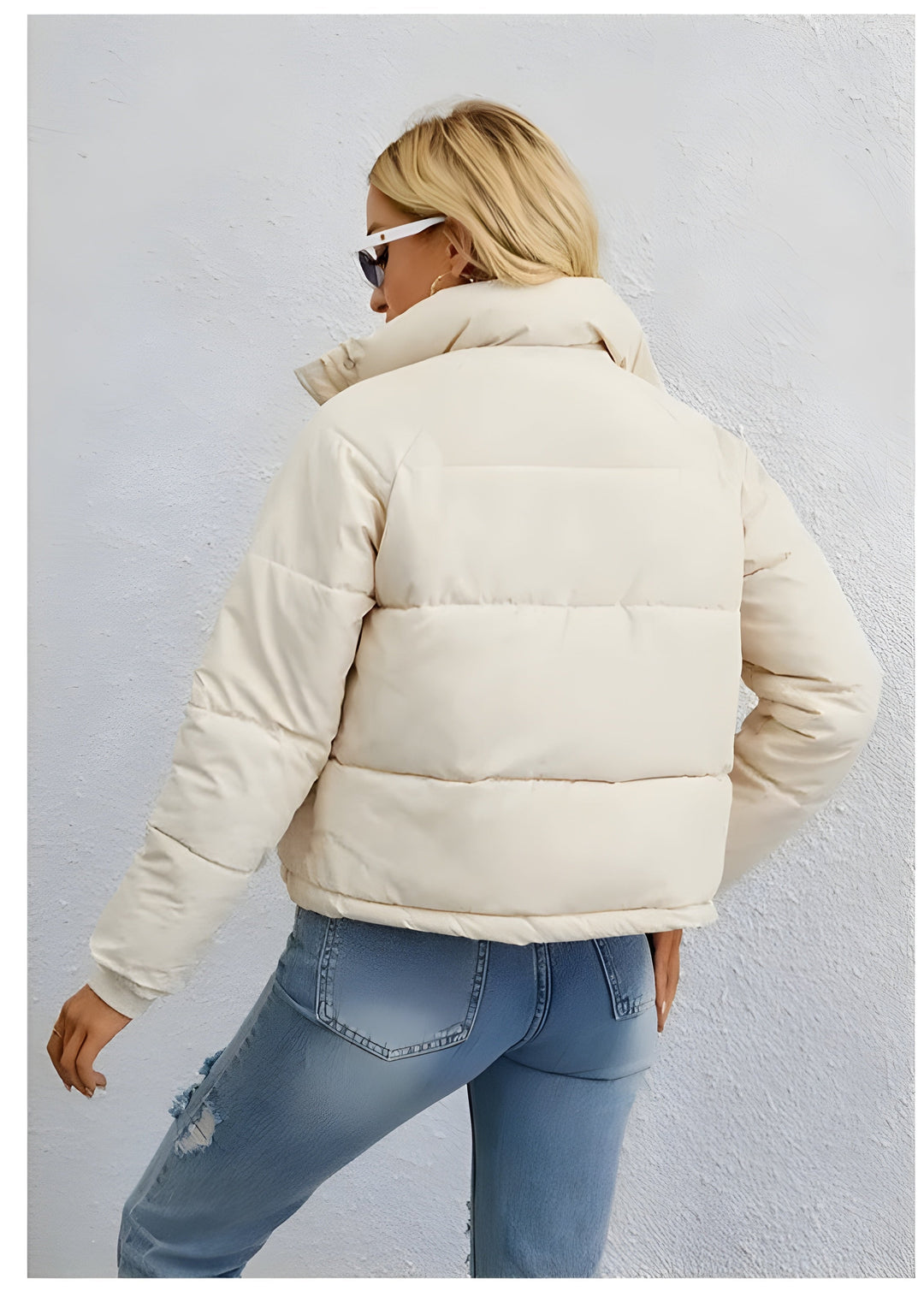 EB | Warme Damen Pufferjacke mit Reißverschluss und Hohem Kragen