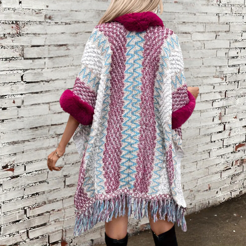 EB | Stilvolle Fransen Cape Stiefelette für Damen Perfekt für den Herbst