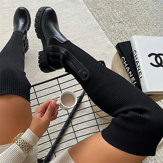 EB | Stilvolle Damen Knielange Stiefel mit Reißverschluss