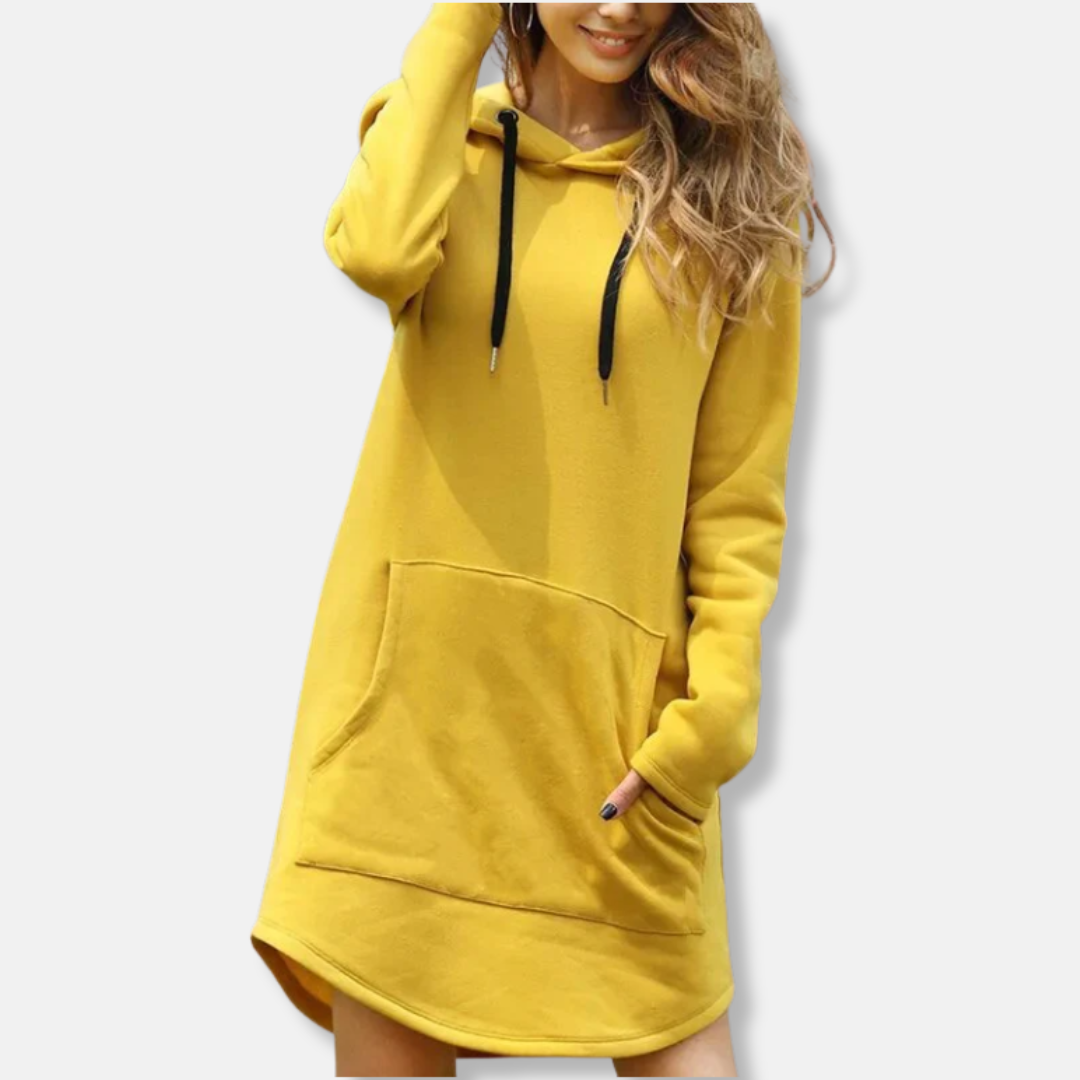EB | Kapuzenpullover Kleid Lässige Passform Weicher Baumwollmix Lange Ärmel