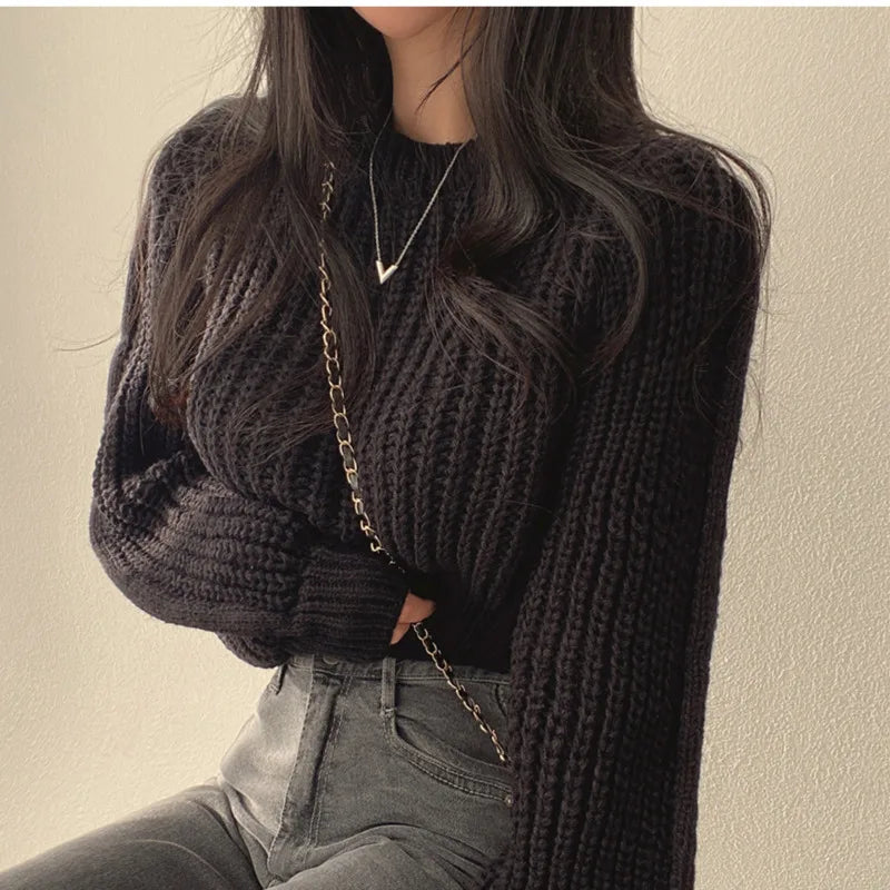EB | Bequeme Damen Cropped Pullover mit Langen Ärmeln