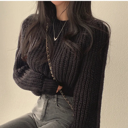 EB | Bequeme Damen Cropped Pullover mit Langen Ärmeln