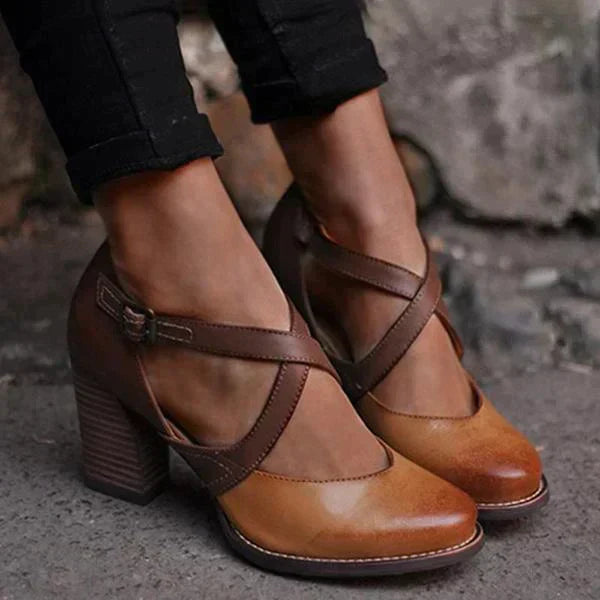 EB | Hellbraune Sommer Leder High Heels