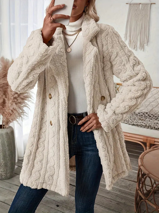EB | Langer Strickmantel mit Revers für Damen - Winter