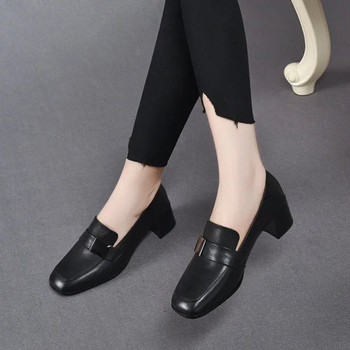 Urban Chic Leder Damen Slipper Mit Dicken Absätzen EB