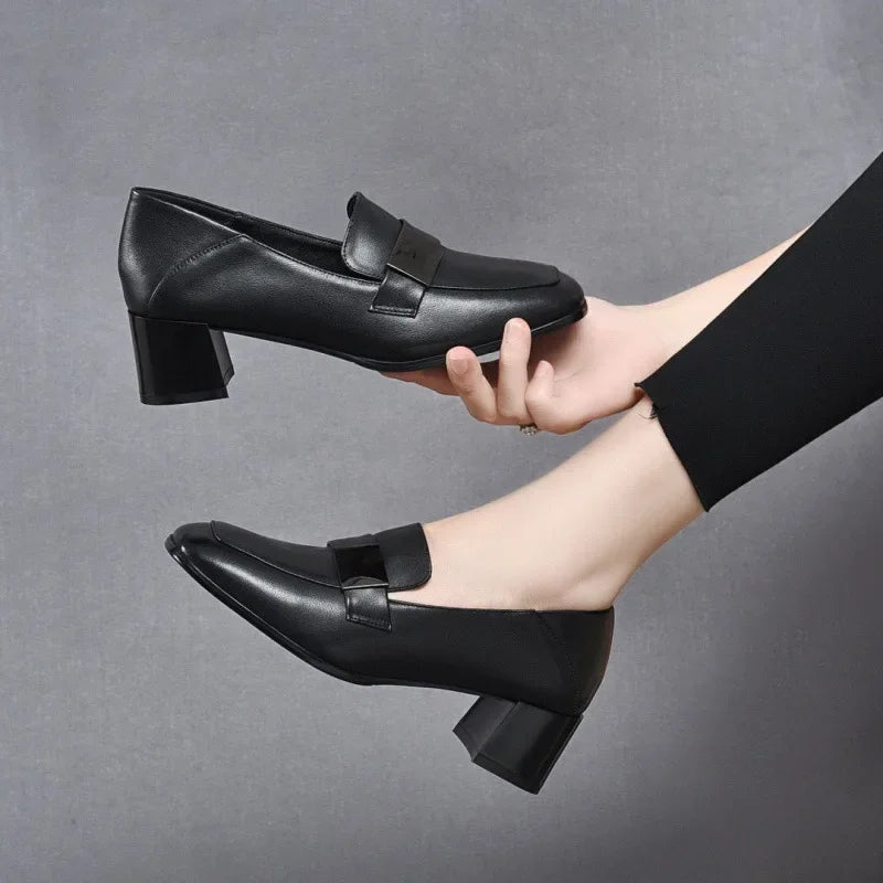 Urban Chic Leder Damen Slipper Mit Dicken Absätzen EB