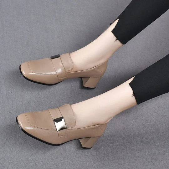 Urban Chic Leder Damen Slipper Mit Dicken Absätzen EB