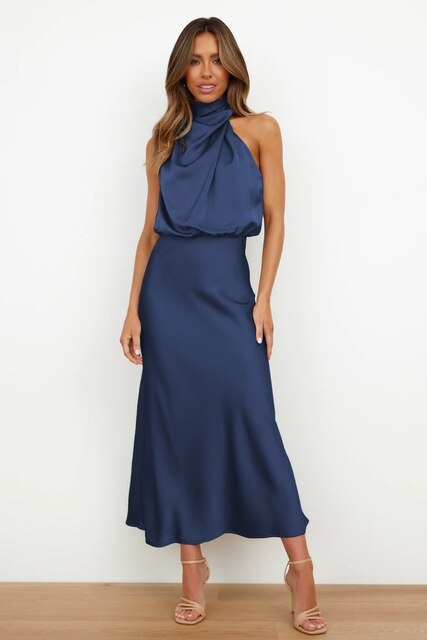 EB | Elegantes Satin-Halterhalskleid für Frauen