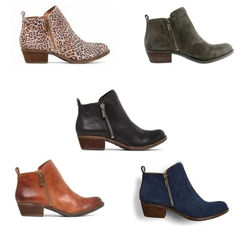 Leder Damen Stiefeletten mit Blockabsatz und seitlichem Reißverschluss – Marit EB