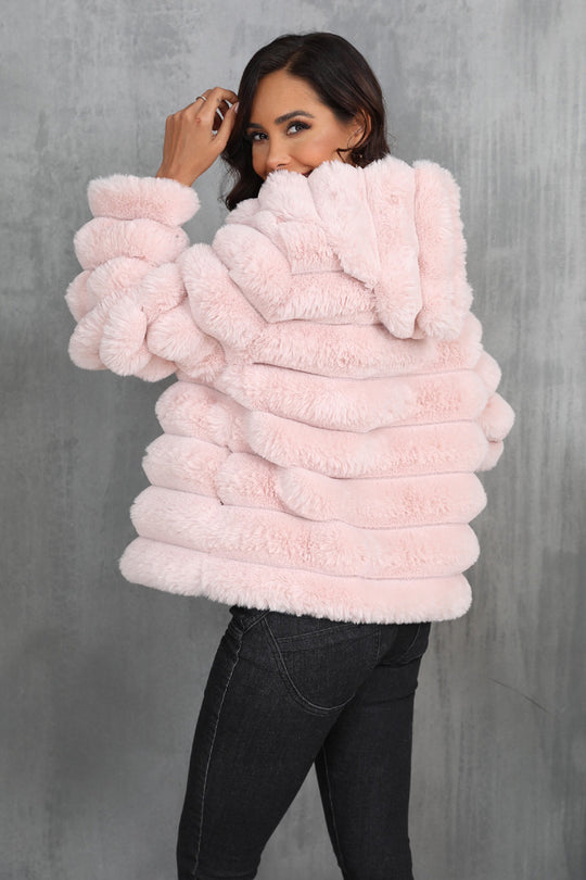 EB | Damen Taillierte Teddyjacke mit Kapuze