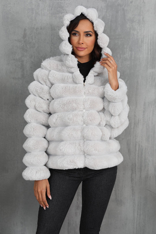 EB | Damen Taillierte Teddyjacke mit Kapuze
