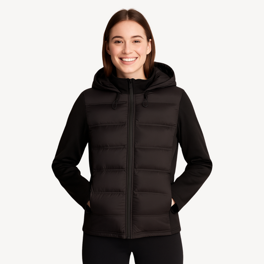 EB | Damen Schwarze Pufferjacke mit Kapuze und Reißverschluss