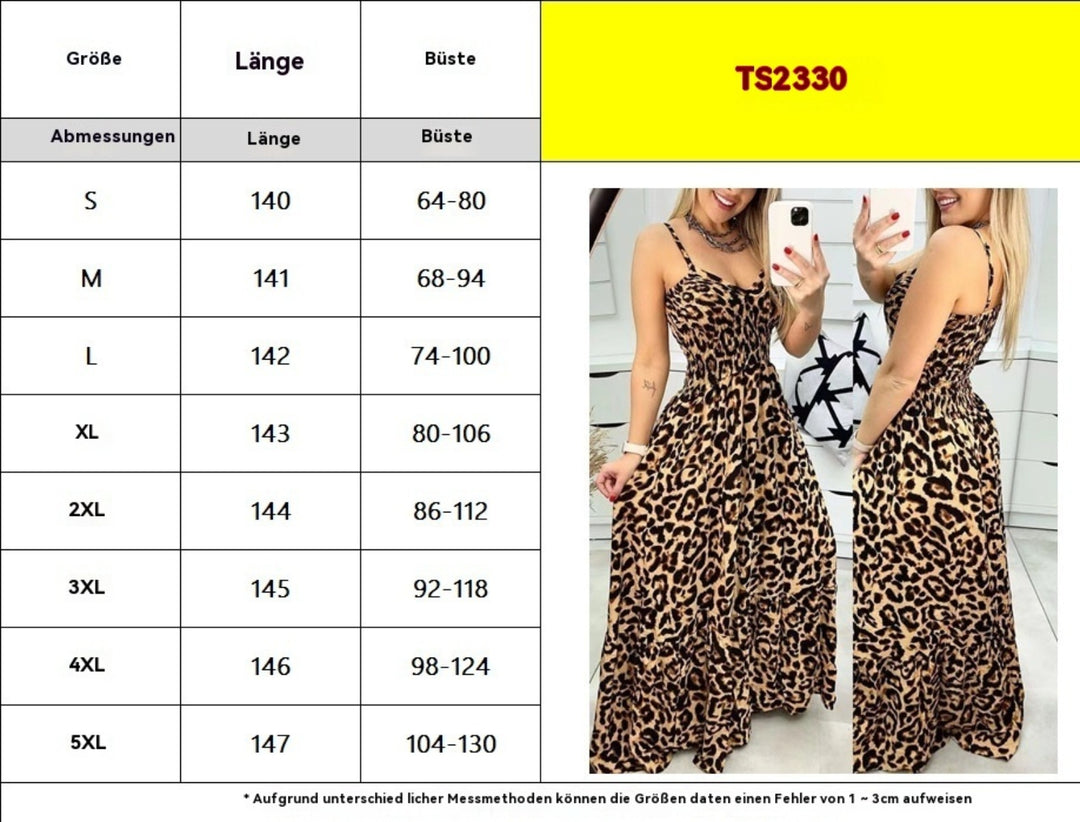 EB | Kleid mit Leopardenmuster und Hosenträgern mit V-Ausschnitt