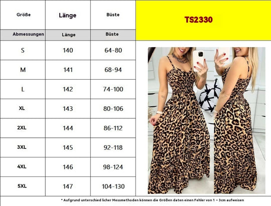 EB | Kleid mit Leopardenmuster und Hosenträgern mit V-Ausschnitt