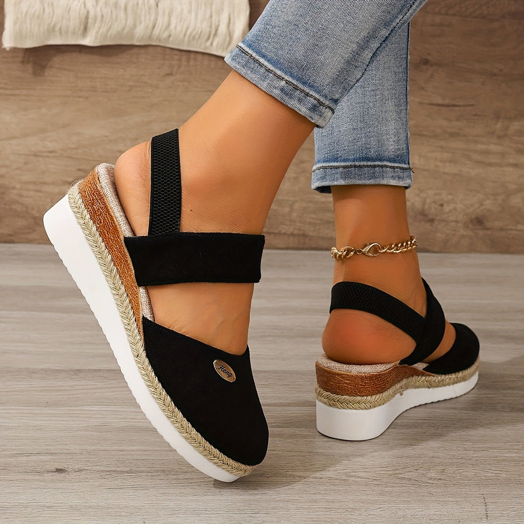 EB | Damen Sandalen Auf Plattform: Rutschfest, Geschlossene Zehe, Elastischer Riemen
