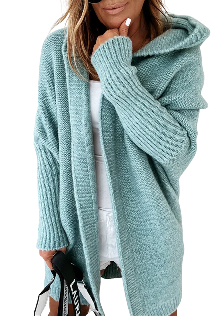 EB | Strickjacke Übergröße Passform Strickwollmischung Kapuze und Offene Vorderseite