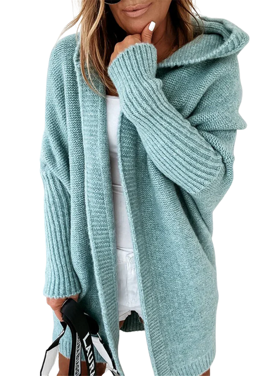 EB | Strickjacke Übergröße Passform Strickwollmischung Kapuze und Offene Vorderseite
