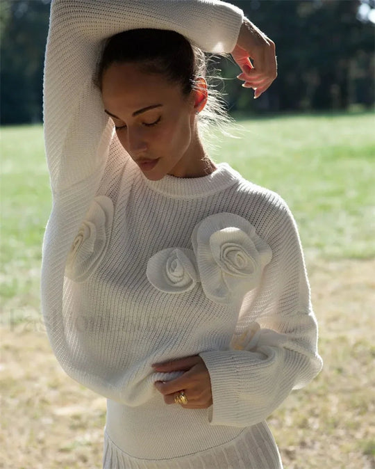EB | Gemütlicher 3D Rosenstrickpullover mit Lässiger Passform