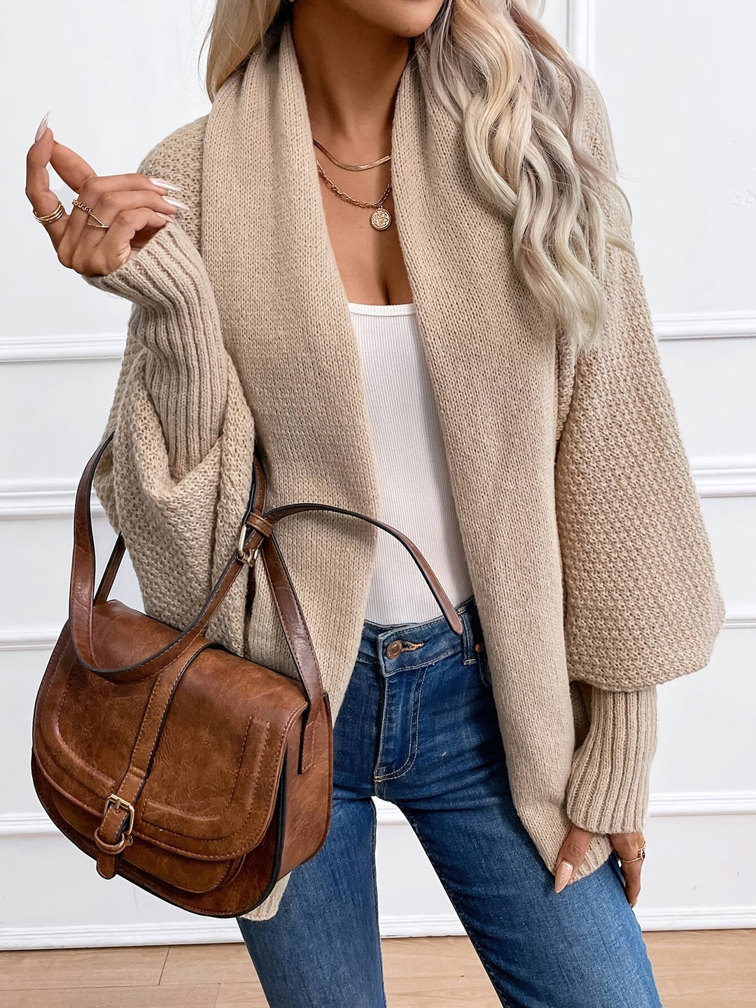 EB | Cardigan mit Übergrößenärmeln Acryl Warm und Bequem