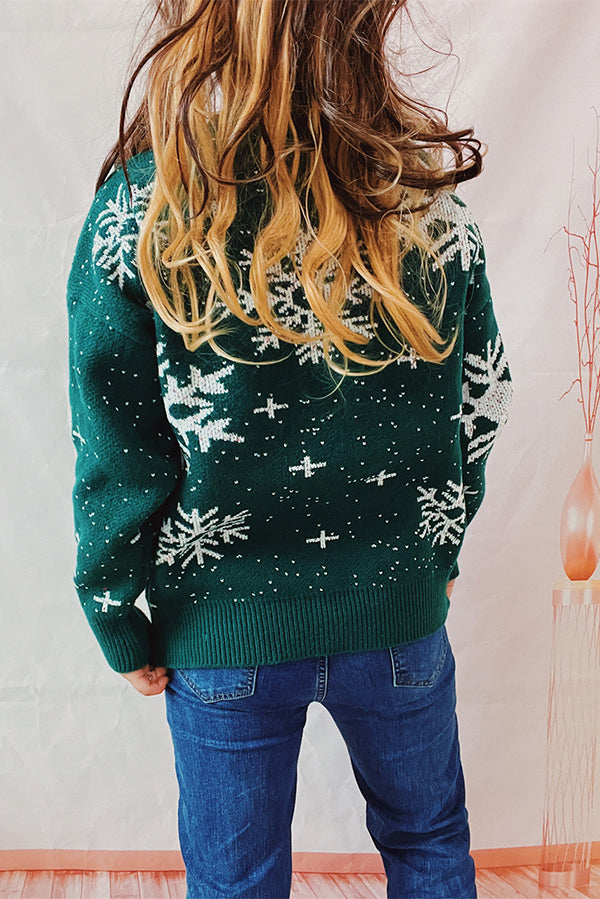 EB | Weihnachtsmuster Gestrickter Rundhalsausschnitt Langarmpullover